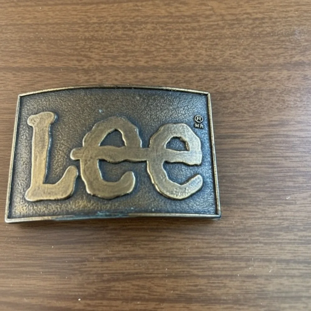 Vintage‎ Lee Jeans Brass Belt Buckle Logo Americana Accessory